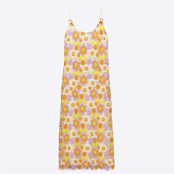 NWT Zara Flower Crochet Eyelet Midi Dress - Picture 5 of 9